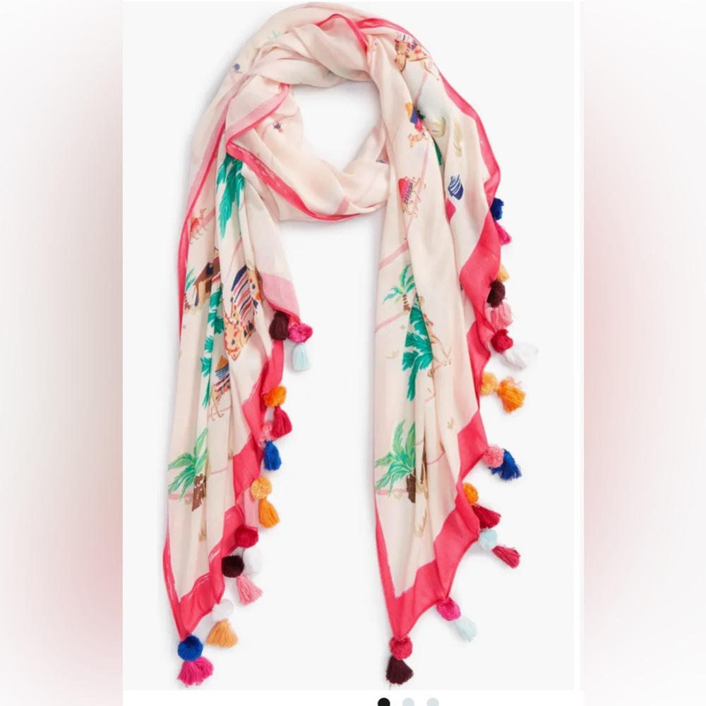 Kate Spade Desert Oblong scarf wrap Pom Poms 
80 x 28. NWOT never used.